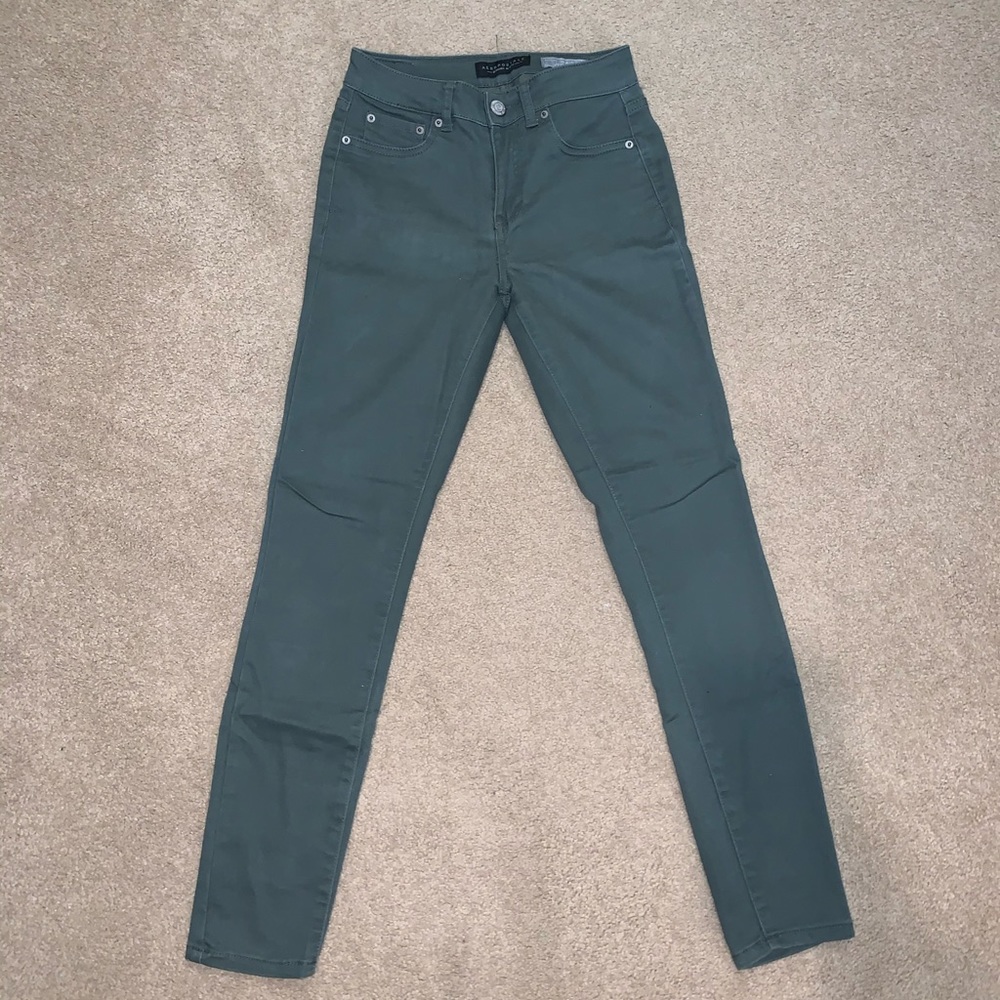 High waisted skinny jeans - olive